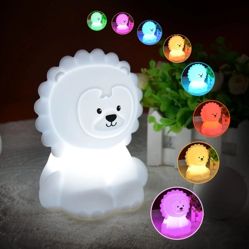 LED-Nachtlicht für Kinder mit Bluetooth-Lautsprecher Löwe | Silikon-Touch-USB-Nachtlicht für Kinder | JS-L8L-330