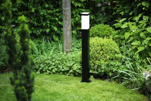 Gartenleuchte, Stehleuchte, quadratischer Pfosten für E27-Leuchtmittel | 90 cm, 230 V, Edelstahl | schwarz matt | LLF-90CM