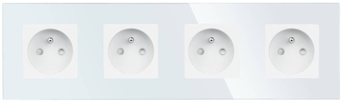 Vierfach-Rahmen-Set + 4x Schuko-Steckdose mit Erdung 230V | Gehärtetes Glas | Weiß | SC80-4
