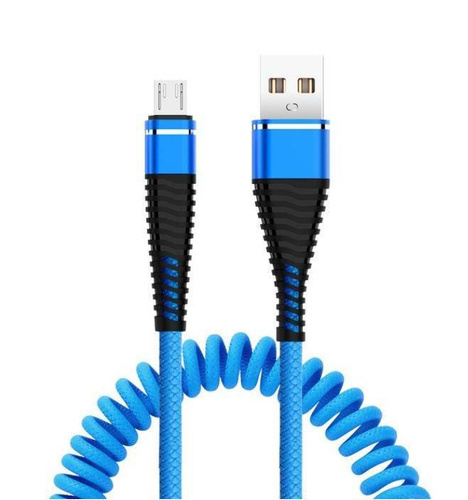 Micro USB 1M | Spiralkabel USB zum Aufladen des Telefons | Quick Charge 3.0 2.4A | AM32