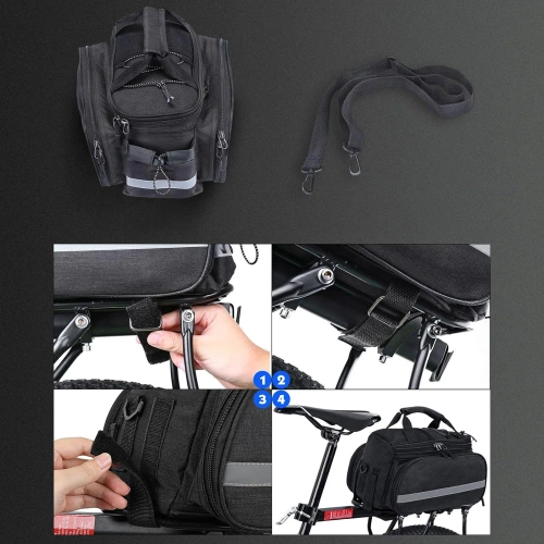 Wasserdichte Fahrradtasche für den Kofferraum 27L | Fahrradtasche mit Regenhülle und Reflektoren | Robuste 3-in-1 Fahrradtasche | ZTB-670