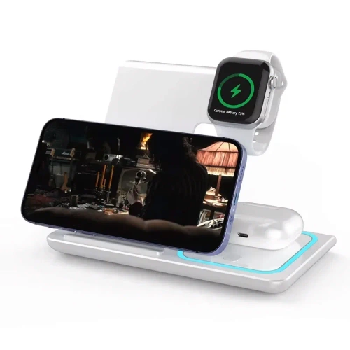 Faltbares kabelloses Ladegerät | Ladestation für iPhone, Apple Watch und AirPods | 15 W | MD-DK15-15W-W