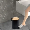 Badezimmer-Mülleimer | rund, Bambusdeckel, Pedal | 3 Liter, schwarz | GY-TB3L