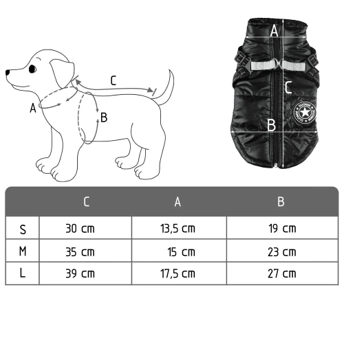 Hundewinterjacke mit integrierten Geschirr | Größe L | wasserdichte, warme Hundebekleidung | PET-017M-BK