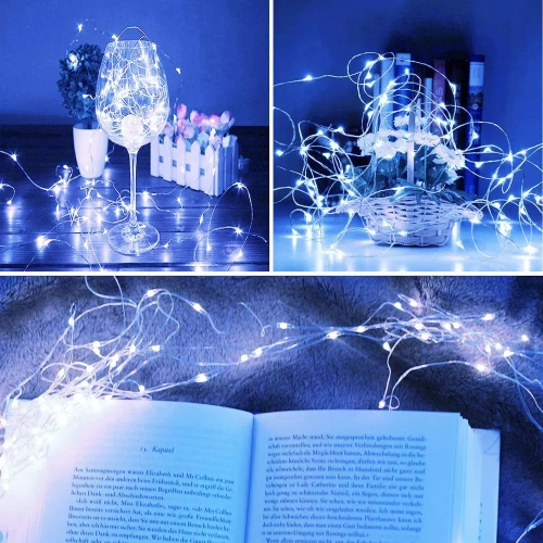 LED-Girlande solar | 100 LEDs, 10 m | kaltweiß | FLD-100LED-WC