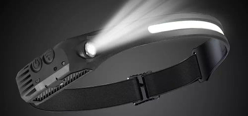 LED-Stirnlampe mit Bewegungssensor | 2 Lichtquellen - COB + XPE | 1200mAh, IPX4, 500lm | HWL-006