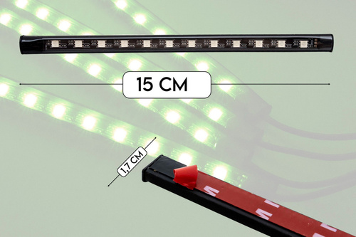 RGB-LED-Autoinnenbeleuchtung über USB | Bluetooth-Verbindung mit der Anwendung auf dem Telefon | 4x LED-Streifen 9 Dioden 5050 15cm | IR-Fernbedienung | Musikmodi