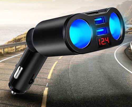 Zigarettenanzünder-Steckdose-Verteiler mit 2 USB-Anschlüssen 3.1A | Voltmeter | C10