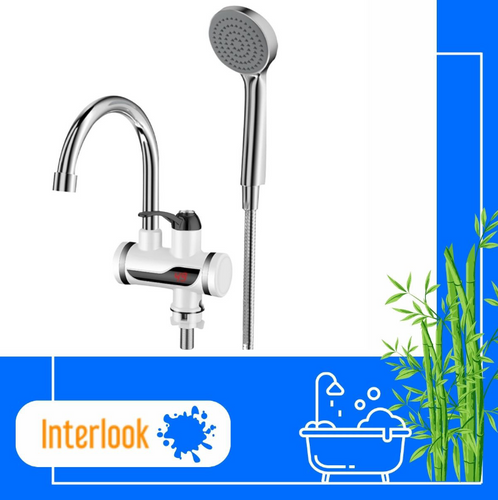 Elektrischer Wasserhahn mit Duschfunktion | durchlauferhitzend, einstellbar, Durchlauferhitzer mit Handbrause | weiß | RX-018D