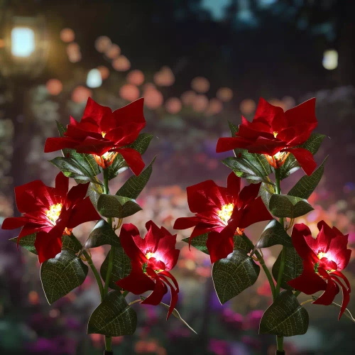 LED-Gartenleuchte Solar Blume Weihnachtsstern | 70 cm, 600 mAh | rot | FLD-22-RED