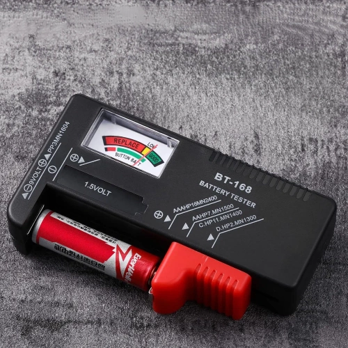 Batterietester | Analoges Voltmeter | Universaltester für Batterien und Akkus | BT-168-BLACK