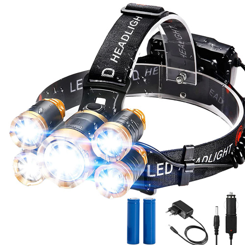 LED-Stirnlampe | XML-T6 CREE + 4x CREE R5, 2x 18650 3,7 V, 2.000 lm, 4 Leuchtmodi | TM-A500