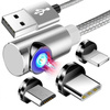 Magnetisches Ladekabel 3-in-1 | 1 m | Winkelstecker | 3 Adapter – Micro-USB, USB Typ-C, Lightning | Quick Charge 3.0 | AM51