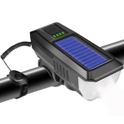 Solar-Fahrradlicht mit leistungsstarker 350lm LED, 120dB Hupe und USB/Solar-Aufladung | Fahrradlichter mit Hupe | QX-LY-17