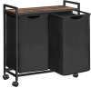 Wäschekorb mit Regal | Doppelfach-Wäschekorb | Wäschekorb mit Rollen | MZ-B20-BLACK