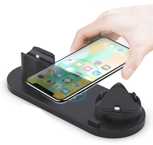 Qi-Dockingstation für Apple iPhone Airpods Watch | kabelloses Ladegerät 15W | 3 Stecker - USB-C / Lightning / Micro USB | WD-01