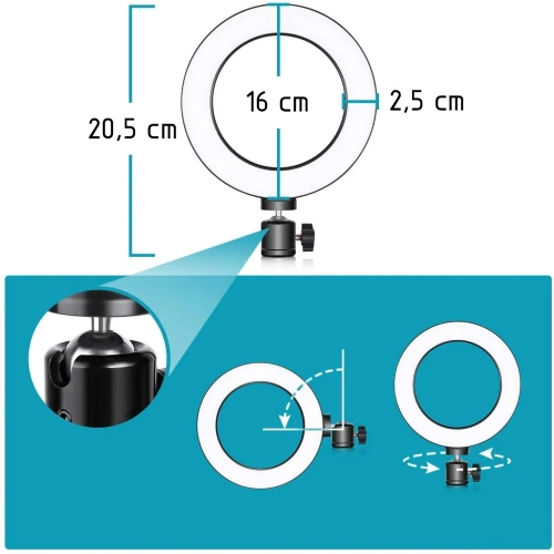 16 cm LED-Ringlicht mit 25 cm Stativ | Kompaktes Set für Make-up, Streaming und Fotografie |