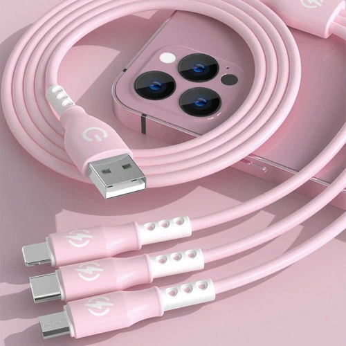 USB-Kabel mit drei Ladeanschlüssen | B2-3in1-pink