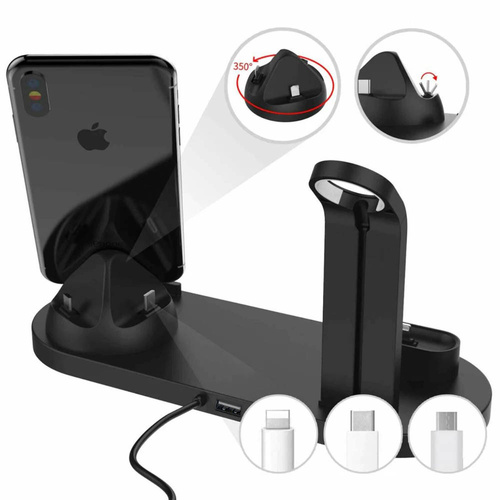 Dockingstation für Apple iPhone Airpods Watch | kabelloses Ladegerät 15W | 3 Anschlüsse - USB-C / Lightning / Micro USB | WD-03