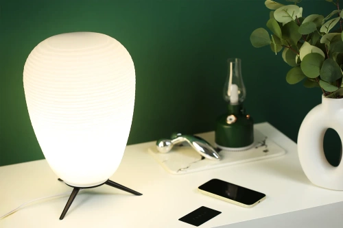 Tischleuchte mit Glas-Schirm | moderne Nachttischleuchte, Laterne auf Metallfuß | CSD-C2440-W