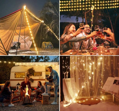 Multifunktionale LED Campinglampe mit 10 m Lichterkette, Powerbank und Magnet | Wasserdichte Lampe mit eingebautem 2000 mAh Akku 5 Leuchtmodi | KQ-5004