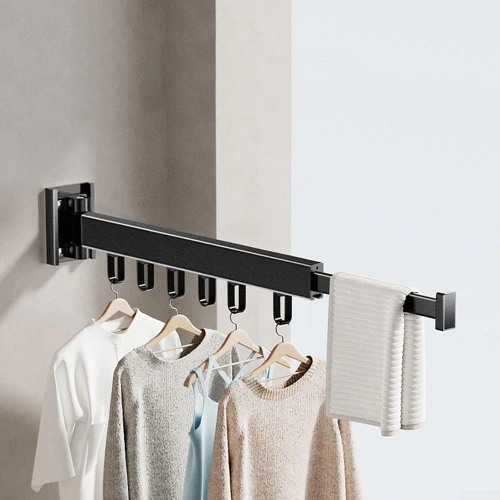 Klappbarer Kleiderständer | Faltbarer Wäscheständer | Wandstange mit Haken | LYJ-S30-SCHWARZ