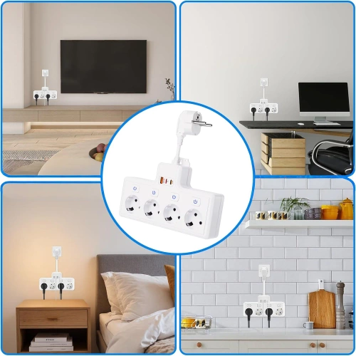 Steckdosenleiste mit 4 Schuko-Steckdosen 45° mit USB-A, USB-C PD 20 W und Lightning | BGS-A+C+L-W