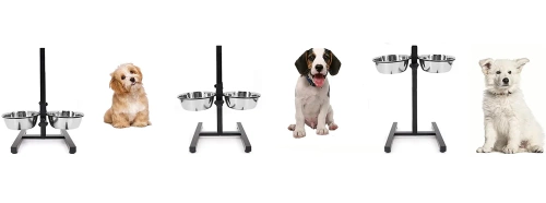 Doppelnapf für Futter und Wasser | Schalen auf höhenverstellbarem Gestell für Hund oder Katze | LDB-2ML-BLACK