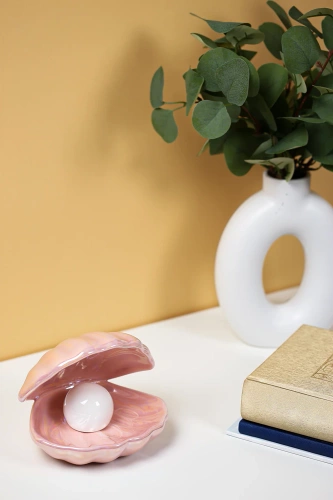 Keramik LED Lampe | Muschelförmige Nachtlichtlampe | Kabellose Tischlampe | BKD-140-PINK