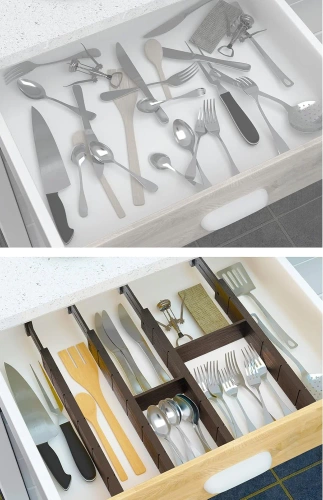 Möbel-Organizer für Schubladen | Verstellbare Trennwände mit 9 Einsätzen aus Bambus | KBT-B615