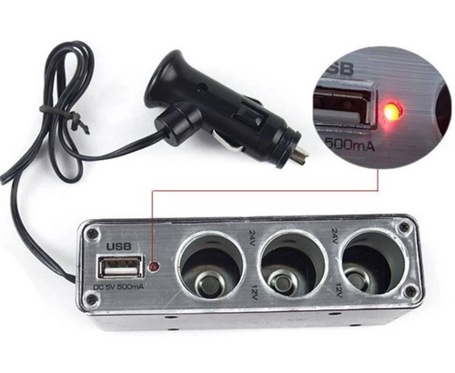 Zigarettenanzünder-Steckdose-Splitter | USB-Anschluss | 12V und 24V | C07-Schwarz