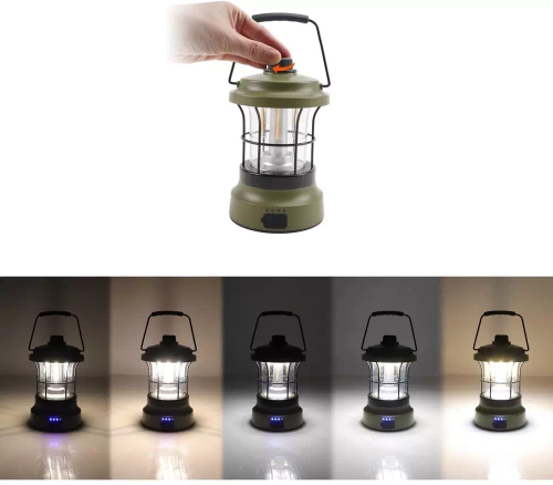 LED Campinglampe im Retro-Stil mit Powerbank-Funktion | Stufenlose Helligkeits- und Farbregelung | 3000mAh, 20-260lm, 5-120h, IPX6 | Weiß | MY-880