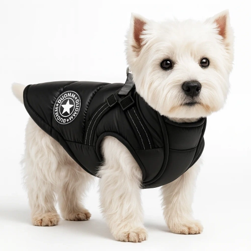 Winter Hundejacke mit integrierten Geschirr | Größe M | warm, wasserdicht | PET-017S-BK