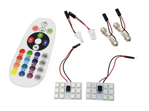 RGB-LED-Panel-Kit | 2 LED-Panels 12 SMD 5050 RGB | Farbfernbedienung | C5W- und W5W-Adapter