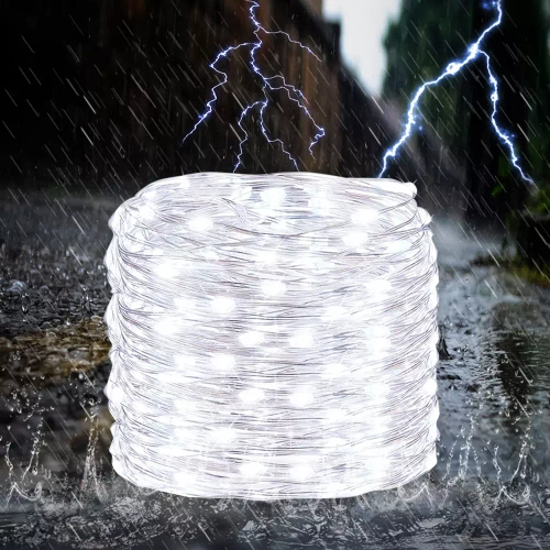 Solar-Girlande, Gartenleuchte zum Einstecken | 100 LED-Lichter, 10m | kaltweiß | FLD-100LED-WC