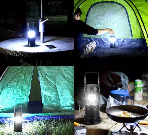 LED-Campinglampe mit Solarbetrieb, Taschenlampe mit Powerbank-Funktion | schwarz | HWL-001-EU