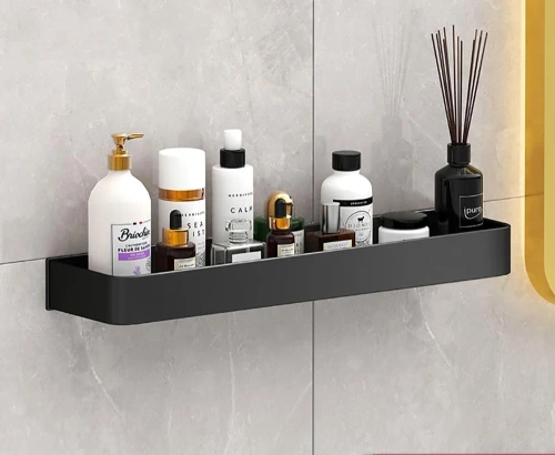 Badezimmerregal über dem Waschbecken | Länge 60 cm | Duschablage | Schwarz | BSU-L60CM-B