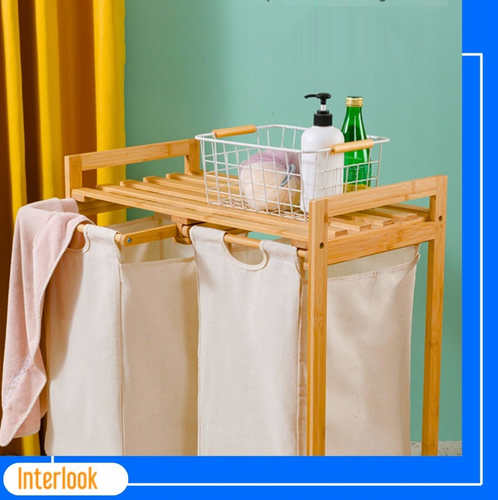 Wäschekorb mit Schrank | doppelt | Bambus | NZ-2BS-Bamboo