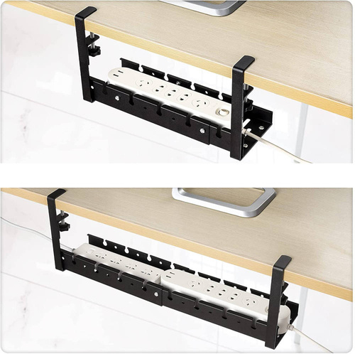 Verstellbarer Kabel-Organizer für Schreibtischunterbau 29-53 cm | Korb, Führung, Halterung | Schwarz | CWT-O3