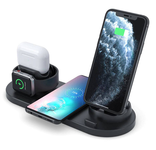 Qi-Dockingstation für Apple iPhone Airpods Watch | kabelloses Ladegerät 15W | 3 Stecker - USB-C / Lightning / Micro USB | WD-01