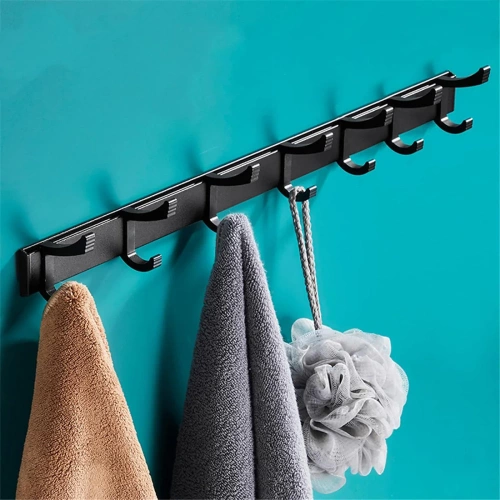 Wandhaken mit verschiebbaren Haken | Metallischer Badezimmer-Wandhaken | Kleider- oder Handtuchhalter | QH-8G-GREY