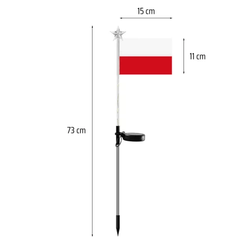 Garten Solar-LED-Laterne mit polnischer Flagge | 73cm 600mAh | FLD-12-PO