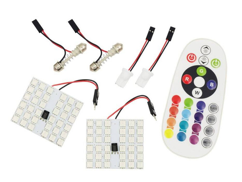 RGB-LED-Panel-Kit | 2 LED-Panels 36 SMD 5050 RGB | Farbfernbedienung | C5W- und W5W-Adapter