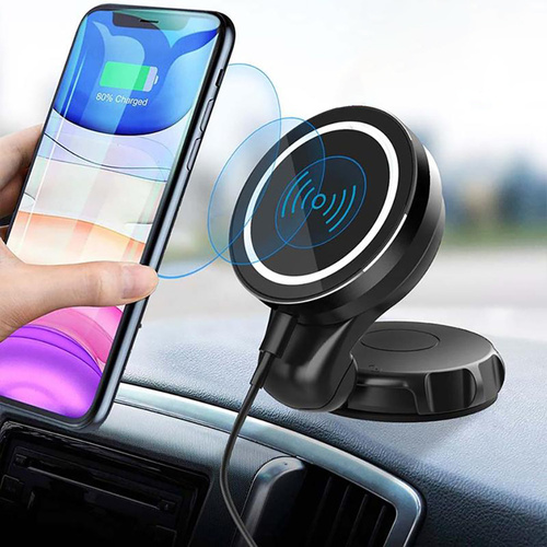 Autohalterung mit magnetischem Ladegerät | Qi, MagSafe, 15W | für Windschutzscheibe oder Armaturenbrett | WH-69