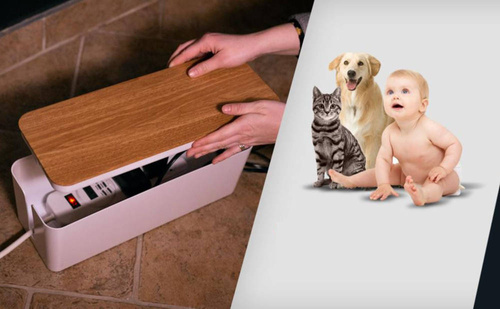 JB2391-L | Kabelmanagement Organizer Box mit Bambusdeckel inkl. | Kabelorganisation - Steckdosenleiste und Kabel verstecken für zu Hause und Büro | Größe L