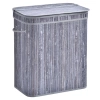 Grauer Wäschekorb | Bambus-Spielzeugkiste | Holzwäschekorb | Zweikammer-Wäschesammler für das Badezimmer | RYL-100L-GREY