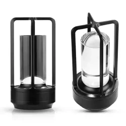 Camping-Tischlampe mit eingebautem 2000mAh Akku und Touchpanel | 3 Lichtfarben, dimmbar | Schwarz | HJA27