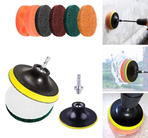 Set 22 Reinigungsbürsten, Pads und Schwämme zur Montage in Bohrmaschine / Schrauber | UP-12-22PCS