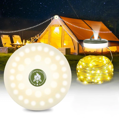 Multifunktionale LED Campinglampe mit 10 m Lichterkette, Powerbank und Magnet | Wasserdichte Lampe mit eingebautem 2000 mAh Akku 5 Leuchtmodi | KQ-5004