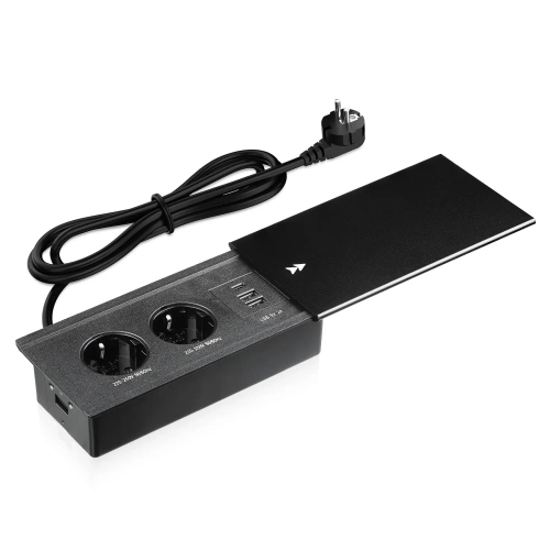 Einbau-Steckdosenelement mit verschiebbarer Abdeckung | Doppelsteckdose mit USB PD Ladegerät | schwarz | JX-S328-BLACK